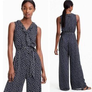J.Crew Blue Point Sur Sparkle Indigo Floral Wide Leg Ruffle Romper/Jumpsuit